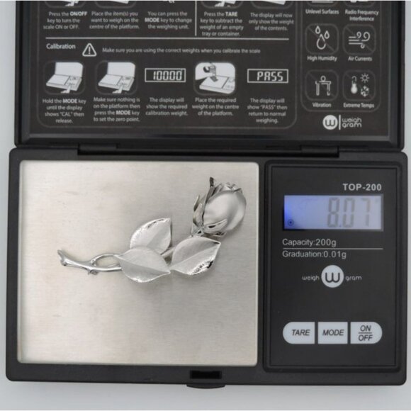 Vintage Sterling Silver Brooch Pin Rose Flower Floral 3.5" - Picture 5 of 5